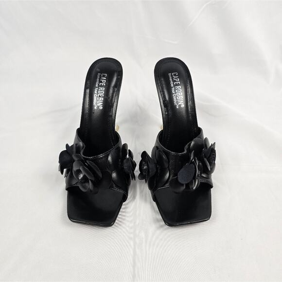 Cape Robbin Lania Black Square Toe Heels w/ Floral Detail Size 9 - Picture 4 of 5